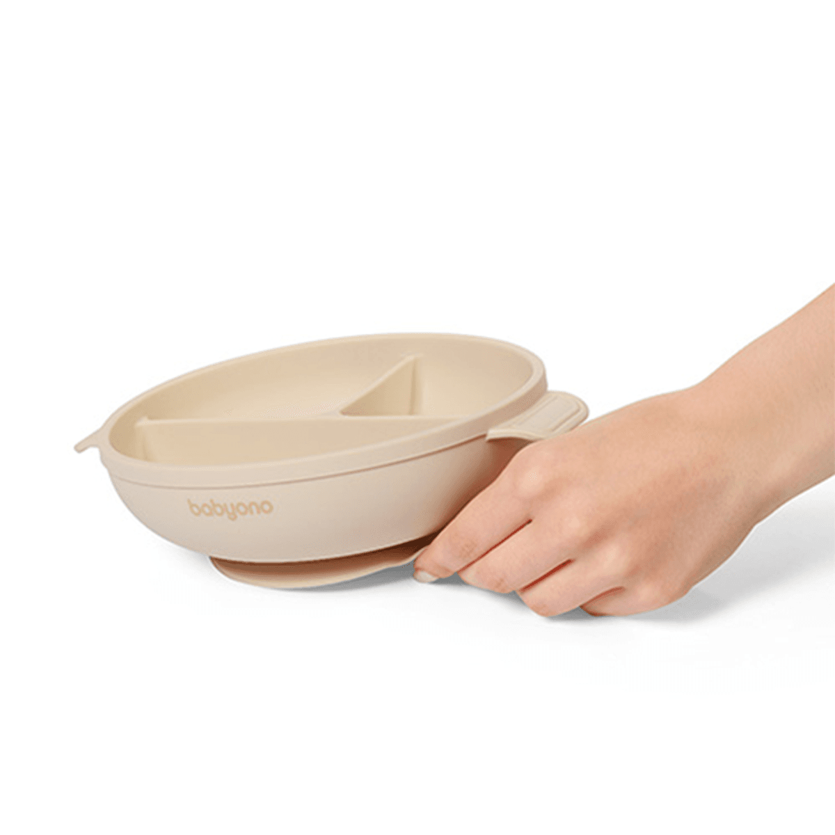 Babyono | Silikon tallerken med sugekopp og lokk | Beige