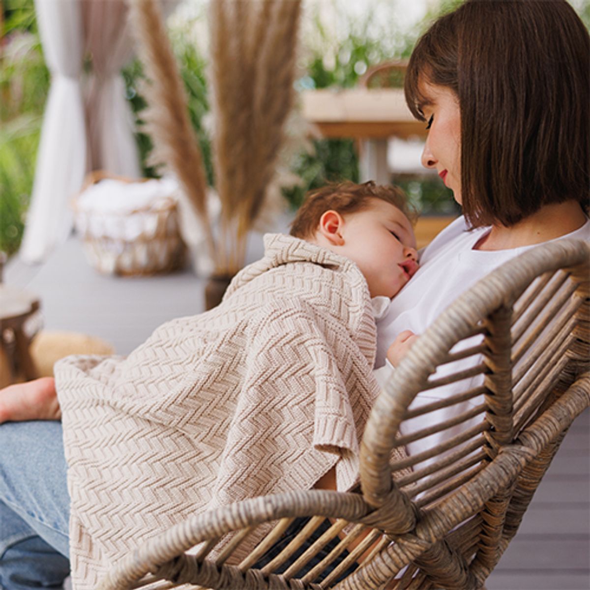 Babyono | Strikket babyteppe Bomull | Beige