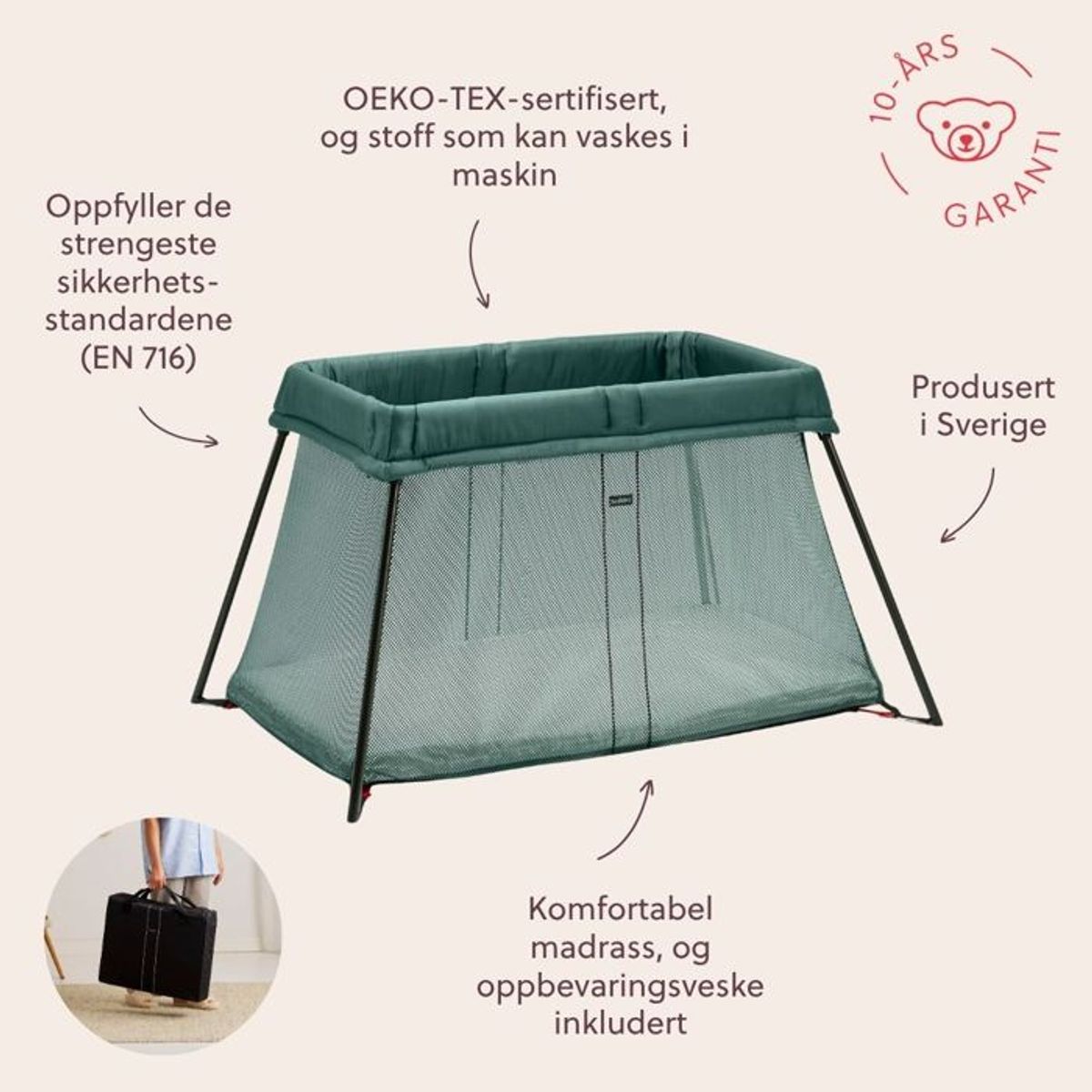 BabyBjörn | Reiseseng Light |  Mørk grønn