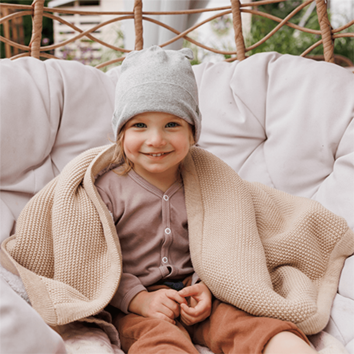 Babyono | Bomullsteppe med fleece | 75x100 cm | Sand | Vaffelstrikk