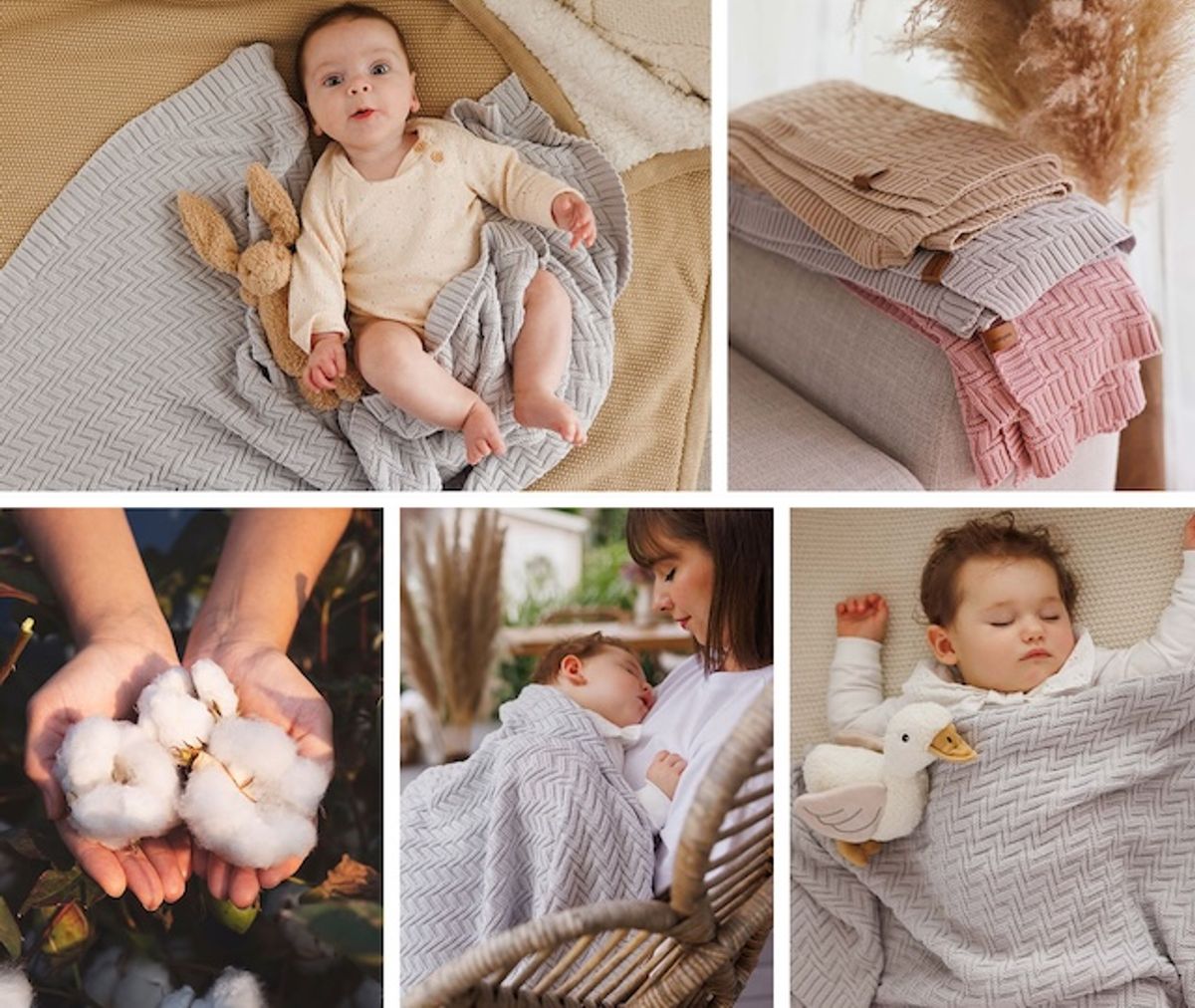 Babyono | Strikket babyteppe Bomull | Grå