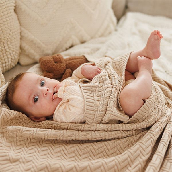 Hovedbilde Babyono | Strikket babyteppe Bomull | Beige