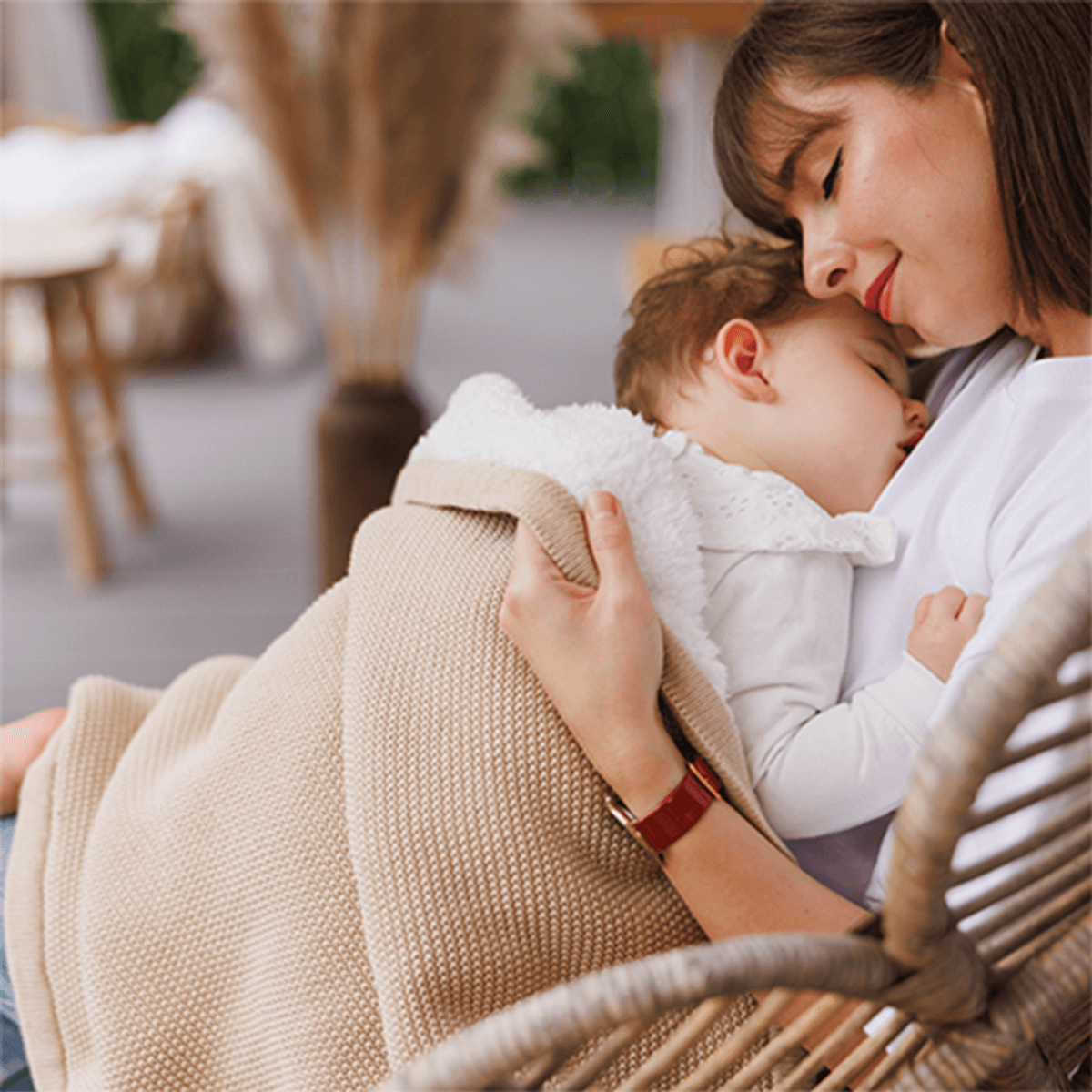 Babyono | Bomullsteppe med fleece | 75x100 cm | Sand | Vaffelstrikk